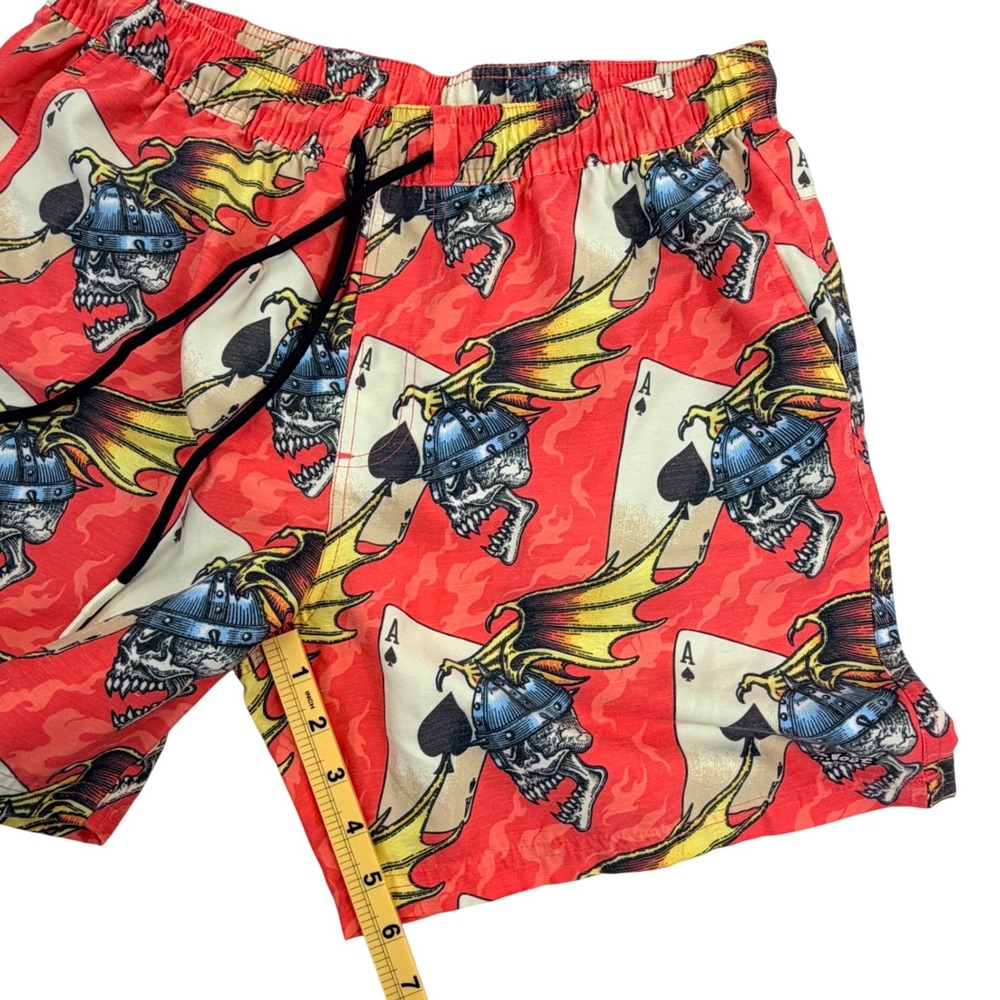 Lost Board Shorts‎ Mens Medium Red Polyester Cotton Skull Ace of Spades Graphic - Picture 8 of 10